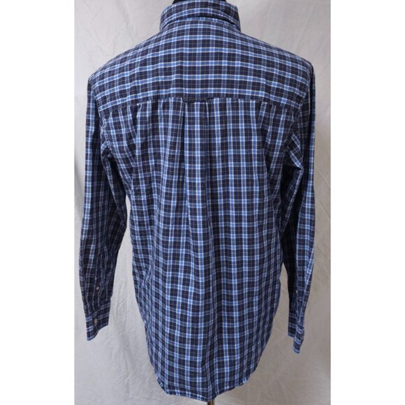 Chaps Easy Care Medium Blue Plaid Long Sleeve Button Down Embroidered Logo Shirt - Picture 8 of 11